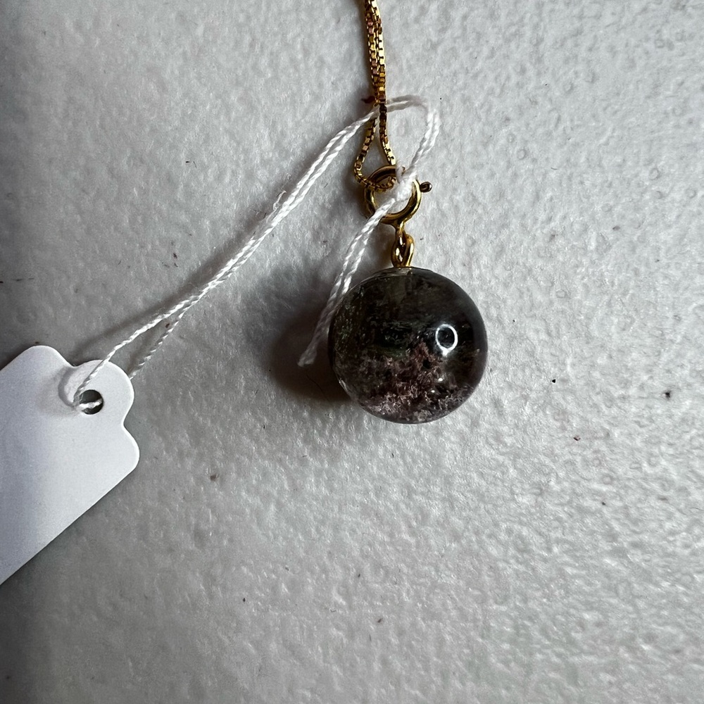 Gold-Tone Garden Quartz Orb Pendant Necklace - Green and Brown